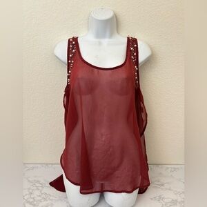 Eyeshadow Sleeveless Sheer Top Women’s XL Red Pullover Embellished Blouse​